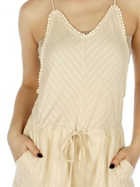 5th & Love Cream Pom-Trim Spaghetti Strap Romper